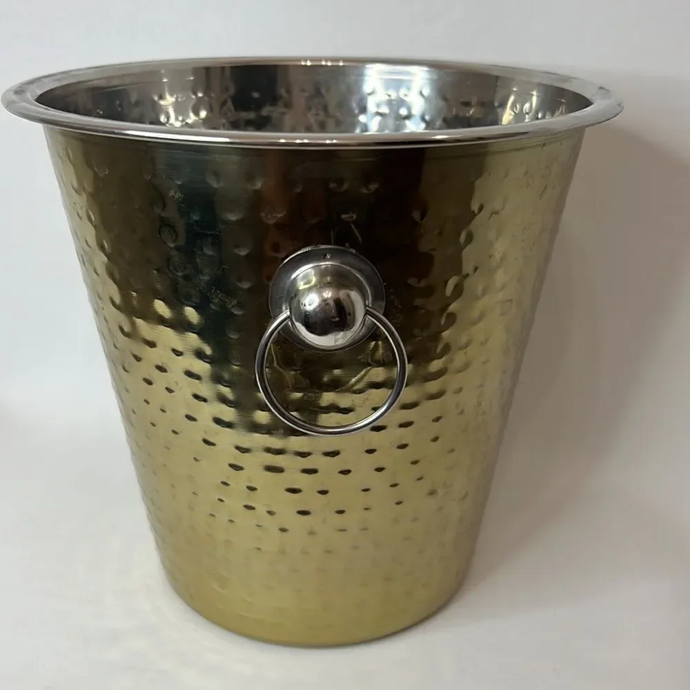Wine Bucket Mixed Metal Silver Gold Outside 8 In Tall 8 1/2 In Round Bar Wine